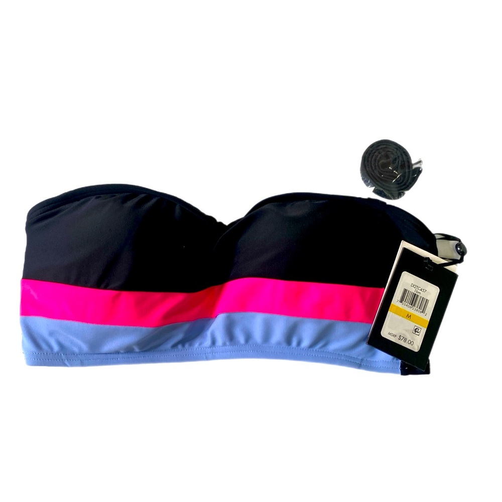 DKNY Women's Blue,Pink Black Bikini Top Size M Removable Straps,Padded Cups,NWT